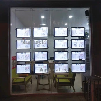 

A3 Horziontal Cable Hanging Window Display System Magnetic LED Illuminated Acrylic Poster Frame Pocket for Real Estate Agent