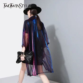 

GALCAUR 2020 Summer Women Transparent Basic Coat Windbreaker Half Sleeve Colorful Long Shirts Blouse Cardigan Big Sizes New