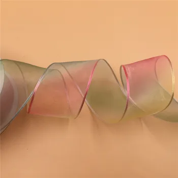 

N1127 38mm X 25yards Wired Edges Colorful Rainbow Sheer Ribbon .gift Bow,wedding,cake Wrap,tree Decoration,wreath