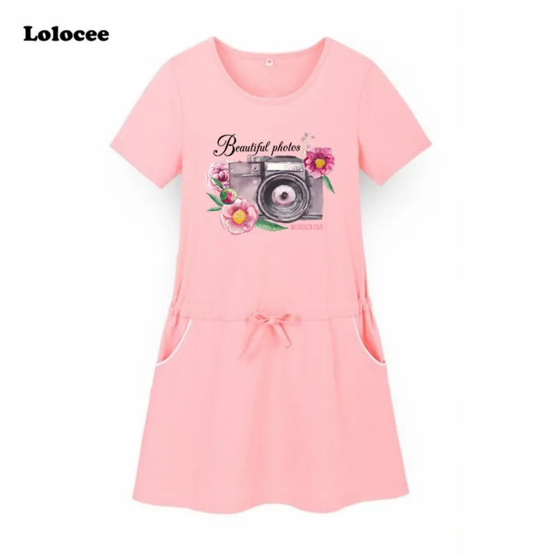 

Girls Flower Camera Print T-Shirt Dress 2018 Summer New Design Sport Tennis Dress Kids Fashion Cotton Princess School Dresses