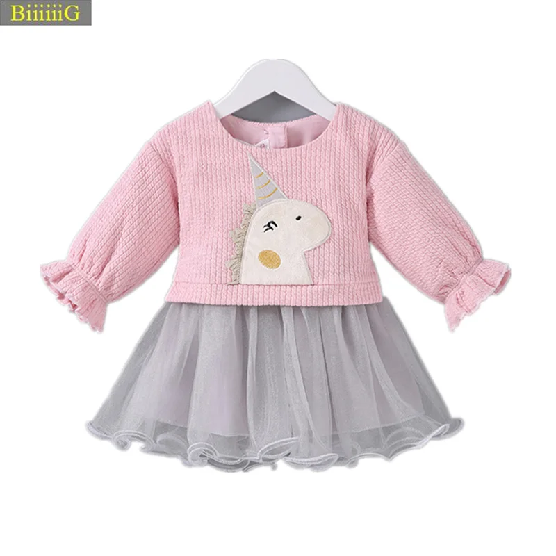 

Baby Girl Unicorn Dress 2018 Fall New Children Clothing High Quality Embroidery Lace Dresses Infant Toddler Kids Clothes Vestido