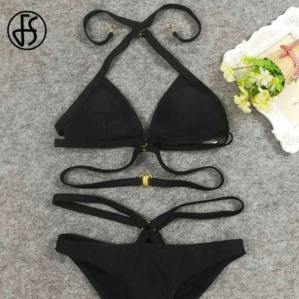 FS Black Холтер бикини с открытыми плечами высокой Для женщин купальники Установить