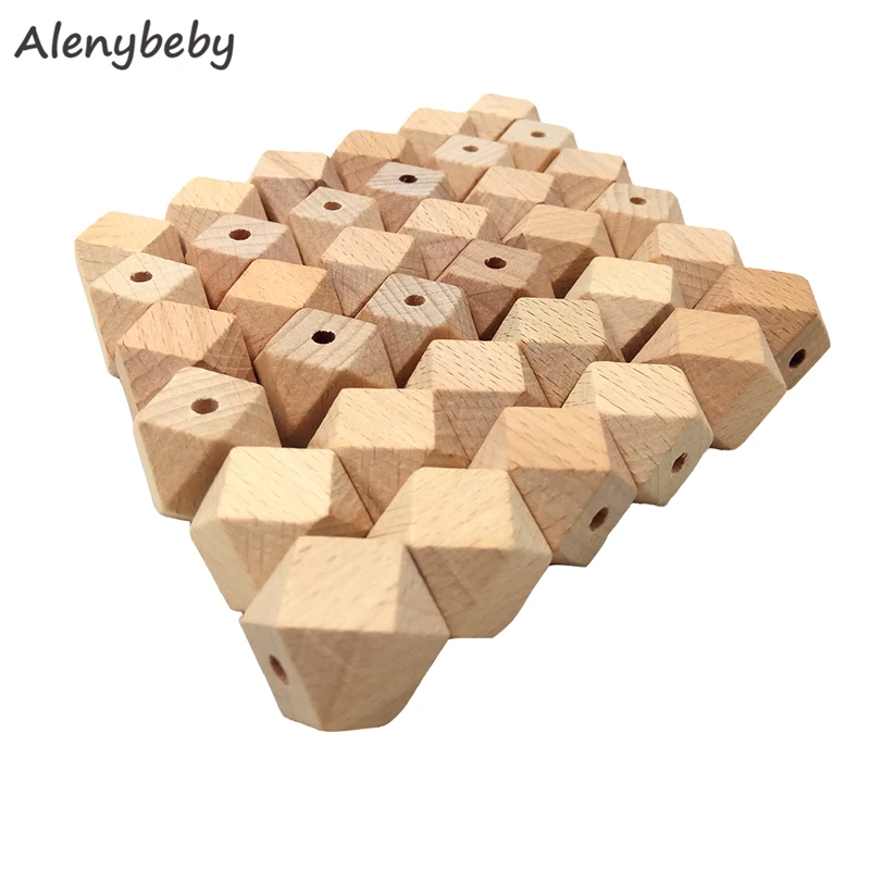 

100pcs Beech Wooden Teether Hexagon Beads DIY Baby Teething Chew Bracelet Necklace or Pacifier Clip Chain 6 Size Polygon Beads