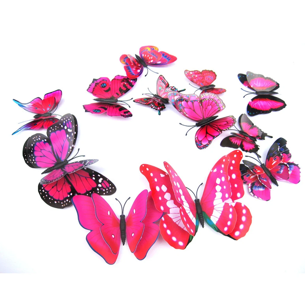 12 шт 3D двойные крылья Бабочка Искусство DIY наклейки на стену для украшения дома