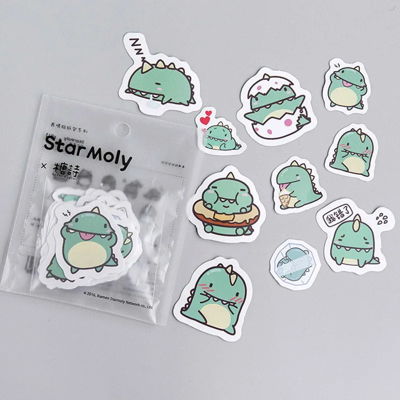 

40pcs/Lot Creative Cute Little Green Dragon From Star Moly Stickers Diary Album Sticker Scrapbook Decoration PVC Stationery