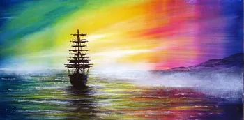

modern handmade painting sailing in the setting sun on oil canvas for living room decoration and wallpaper