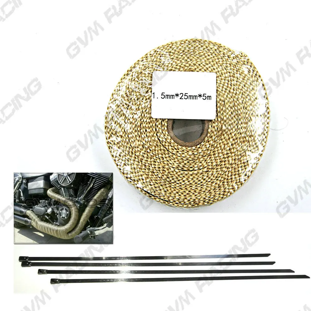 

1X Beige CAR MOTORCYCLE Incombustible Turbo MANIFOLD HEAT EXHAUST THERMAL WRAP TAPE & STAINLESS TIES 1.5mm*25mm*5m FREE SHIPPING