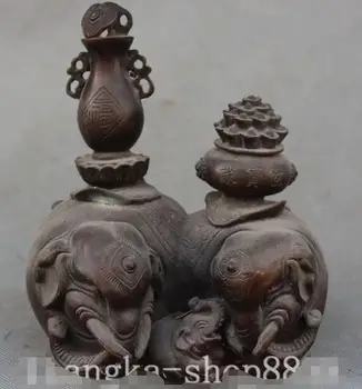 

7" Chinese Fengshui Bronze Auspicious YuanBao Ru Yi Elephant Animal Statue