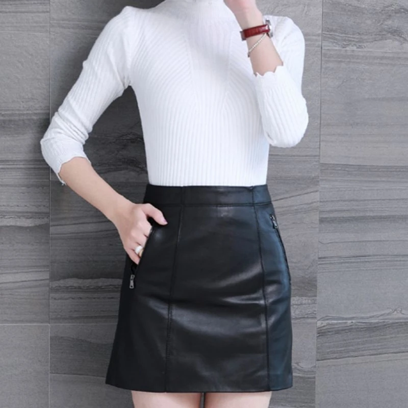 En Véritable Noir Jupes Mouton Femme Grande Automne Black Sexy De A ligne Cuir Peau Taille Minijupe Slim Livraison Gratuite Jupe Femmes 2019 EwI5Rqn