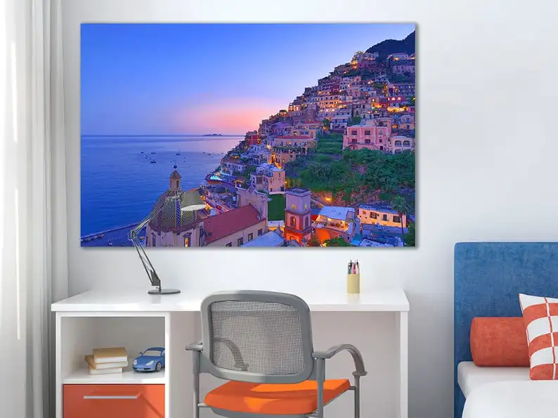 

Large Positano Painting Italy Landscape Colorful Large Wall Art Pattern Decor Modern Canvas Wall Mural Beautiful Sea View Poster