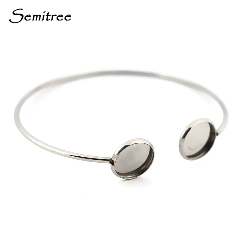 

Semitree 5pcs/lot Stainless Steel 12mm Round Cabochon Base Blank Tray Fixed No Elastic Wire Bangle DIY Jewelry Making Findings