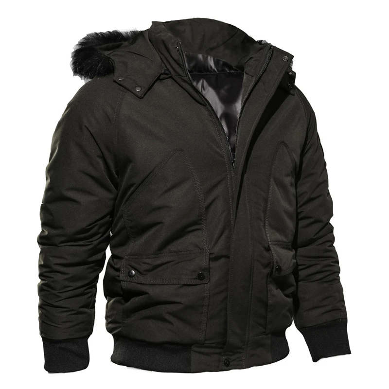 

Brand Winter Jacket Men Parkas Coat Thick Warm Casual Fur Collar Cotton-Padded Bomber Pilot Flight Jacket Outwear Parkas Hombre