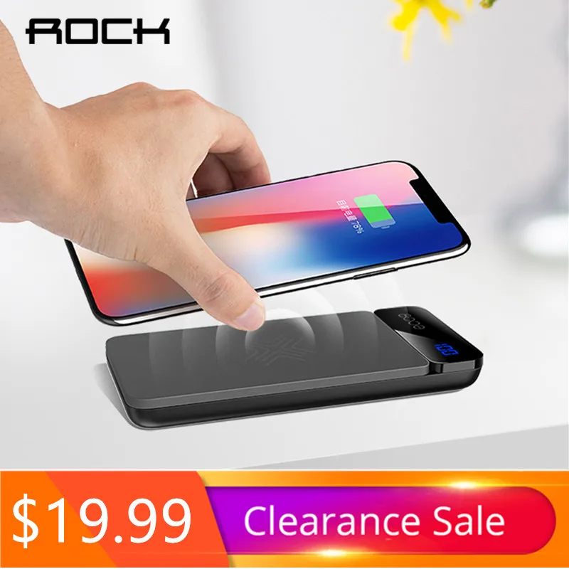 

ROCK QI Wireless Charger Power Bank 5V 2A 5W External Battery with Digital Display Powerbank for iphone X 8 Samsung S8 Note 8