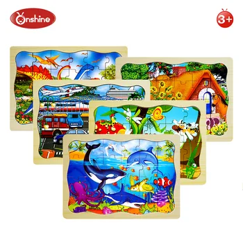

Onshine 24pcs Wooden Animal Puzzle Toys Dinosaur Insects Marine Traffic Farm Series Children Kids Early Education Learning Toys