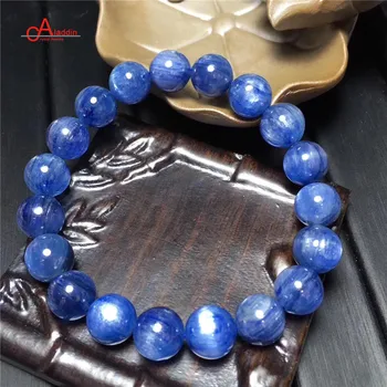 

Aladdin Natural AAA+ kyanite Blue crystal bracelet cyanite Round beads Male and female Bangles with opals luxury Lucky couple