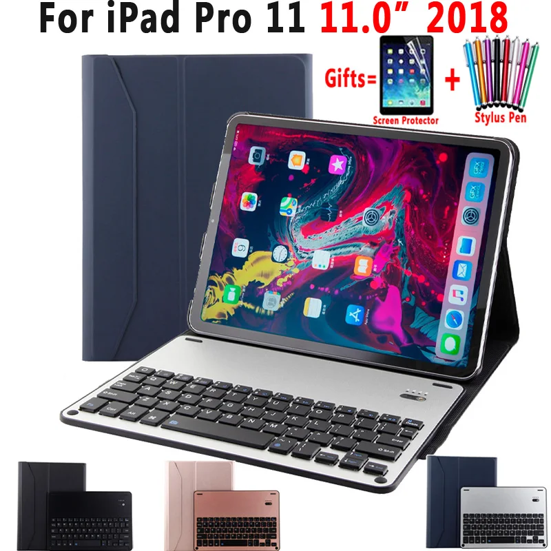 

Premium Leather Case for Apple iPad Pro 11 2018 A1980 Cover with Removable Aluminum Alloy Wireless Bluetooth Keyboard Funda