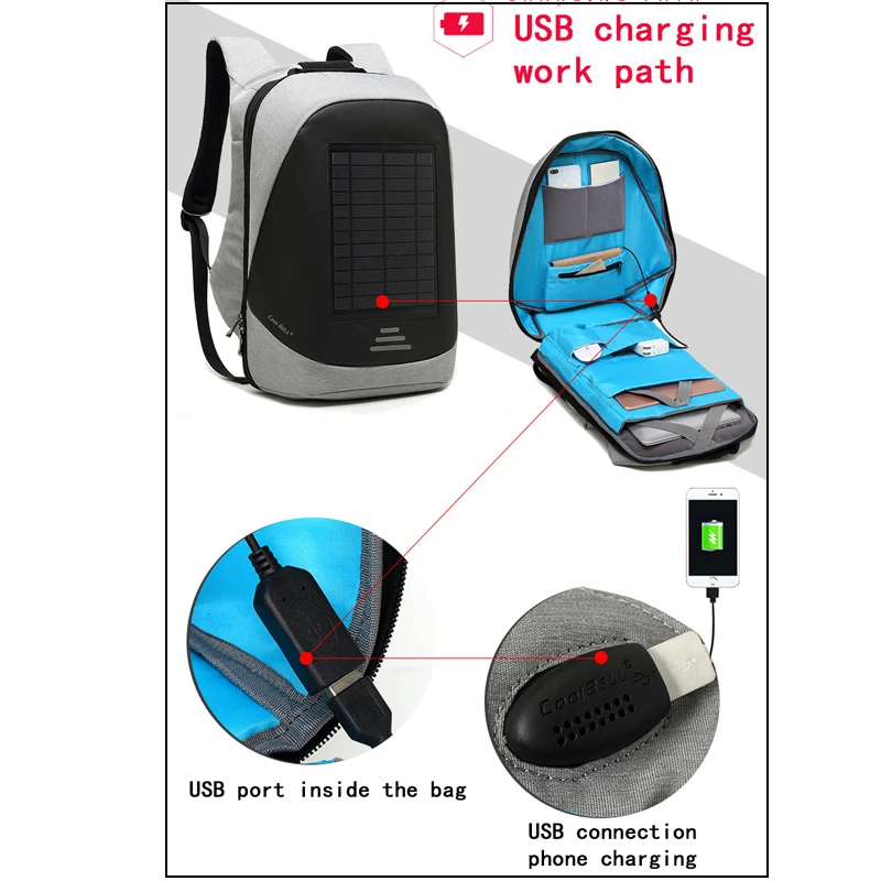 Нейлоновая сумка для ноутбука с USB зарядкой на солнечной батарее рюкзак 14 15 6 Macbook