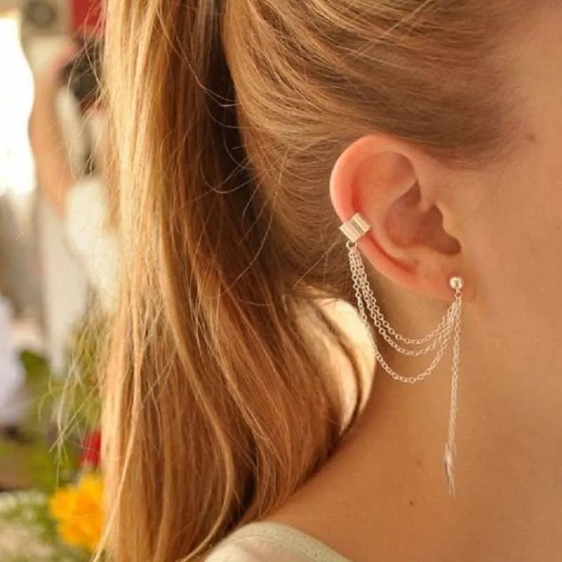 

Surou New Style West Female Personality Fashion Earrings Ear Clamp Earrings Metal Leaves Tassels