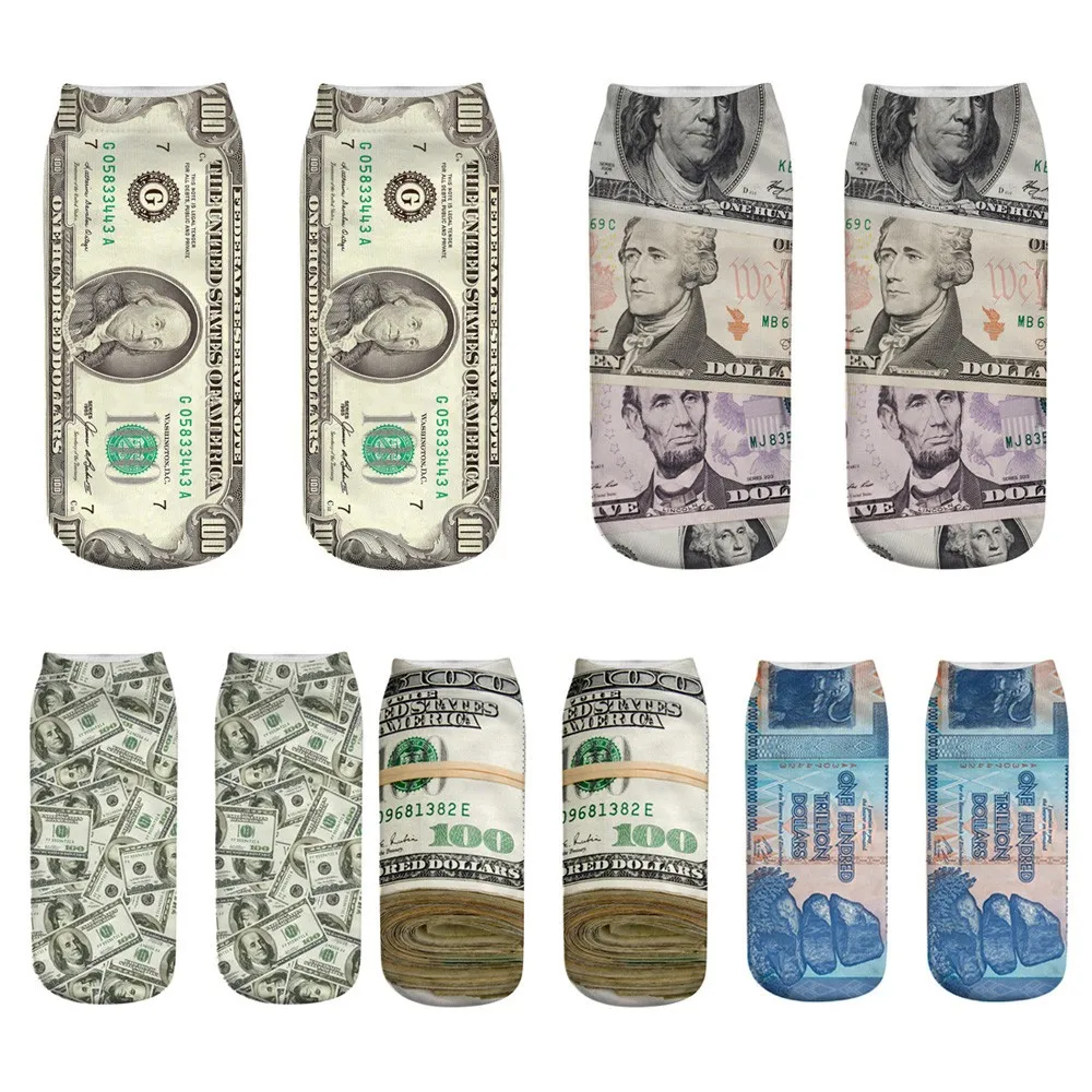 

New women sock unisex Cute Casual Work Business Cotton Socks 3D Dollar Printing short Socks super quality calcetines