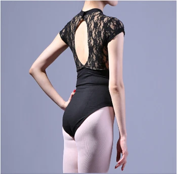 

S-XL gym suit adult Black Lace short sleeve Sexy Dancewear Ballet Leotard Exercise girl dance clothes