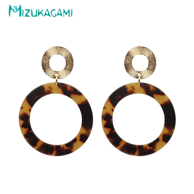 

Fashion Acrylic Resin Tortoiseshell Big Round Circle Floating Drop Earrings Female Wedding Party Earrings