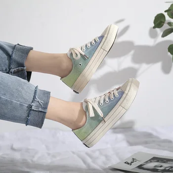 

2019 summer new wild trend girls breathable rainbow canvas shoes women