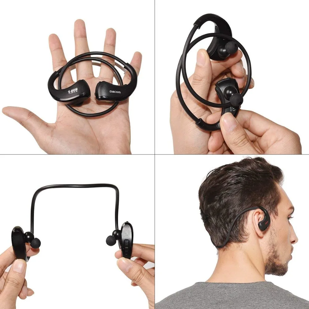 Dacom armadura impermeable del deporte auriculares inalámbricos auriculares Bluetooth auricular de Audio estéreo de auriculares con micrófono de manos libres para correr - 5