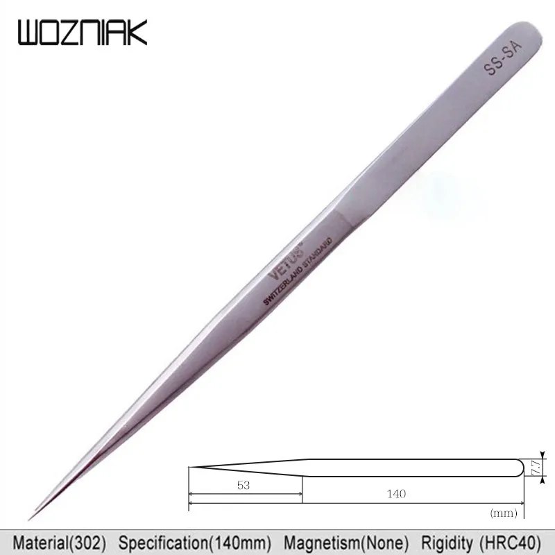 VETUS SS-SA High Precision Stainless Steel 14mm Pointed Tweezers Clamps Lengthened Medical Nest Maintenance VETUS SS-SA High Precision Stainless Steel 14mm Pointed Tweezers Clamps Lengthened Medical Nest Maintenance