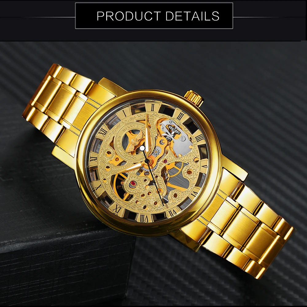 Победитель Топ Бренд роскошные классические механические часы для мужчин Скелет циферблат мода Бизнес Свадебный подарок золотые унисекс наручные часы