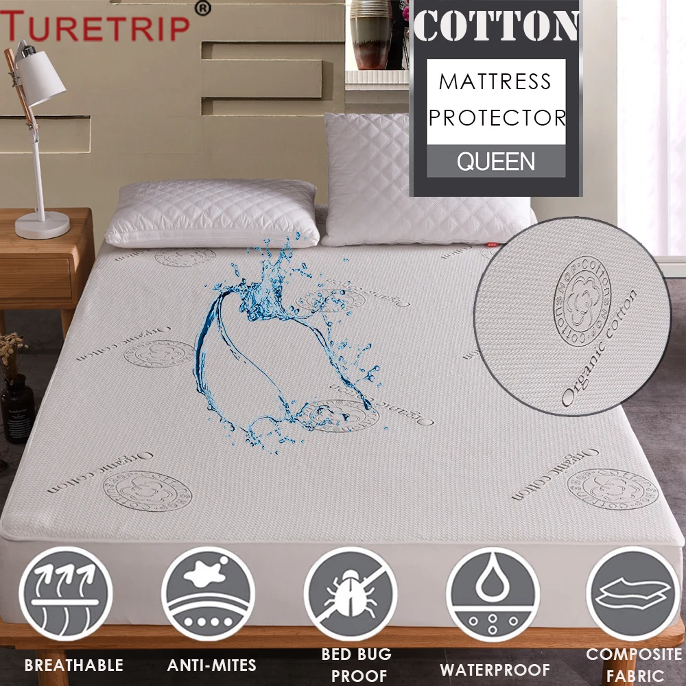 Turetrip العضوية القطن للماء فراش توبر مكافحة العث فراش سادة غطاء السرير علة واقية فراش السرير غطاء Matelas