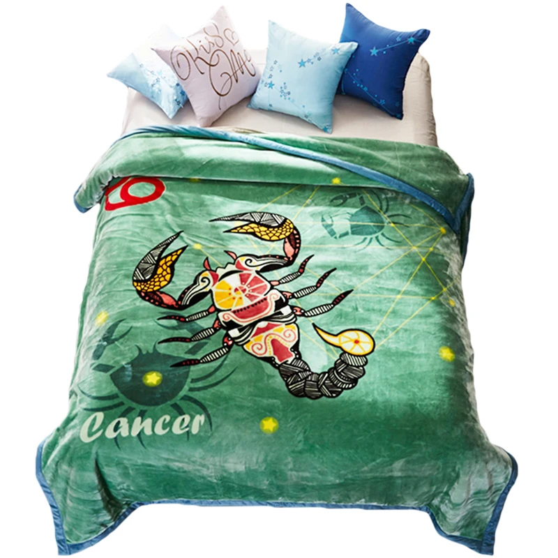 

Soft Warm Fluffy Mink Blankets For Beds Twelve Constellations Printed Double Layer Winter Thick Blankets