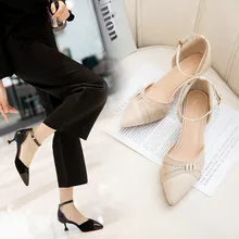 

Women's high-heeled sandals 2019 spring and summer new word buckle wild shallow mouth pointed stiletto shoes