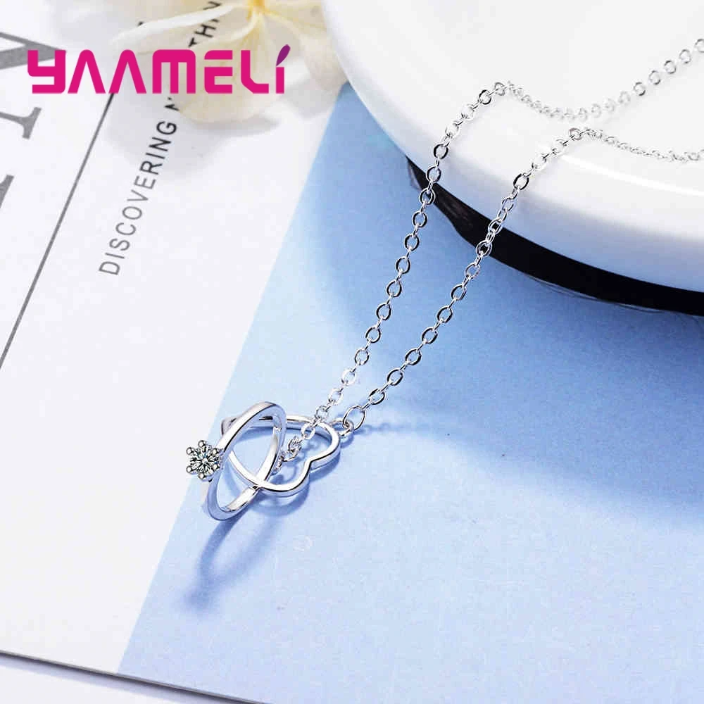 Настоящее любовь кулон ожерелье для женщин Свадебные обручальные ювелирные изделия Аутентичные 925 пробы серебро AAA CZ Кристалл
