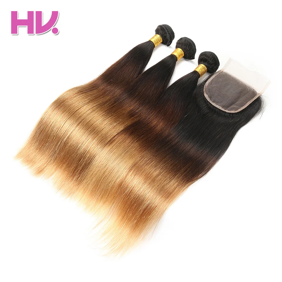 Hair Villa Remy Brazilian Straight Hair With 4 4 Lace Closure 1b