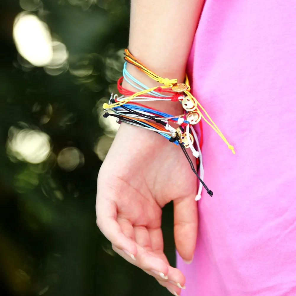 

Hesiod New All Match Colorful Leather Rope Bracelet for Women Men Friendship Bracelet Gold Round Smile Face Ankle Bracelet