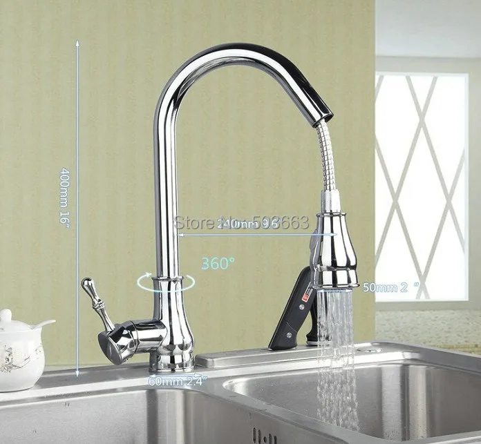 Good Quality Pull Out Down Chrome Brass Water Kitchen Sink Basin Vessel Deck Mounted Single Handle