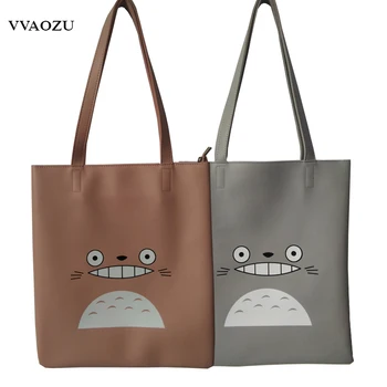 

Famous Brand New Totoro Cartoon PU Leather Women's Handbags Casual Shoulder Bags Shopping Tote Bags Bolsas Feminina Grey/Pink