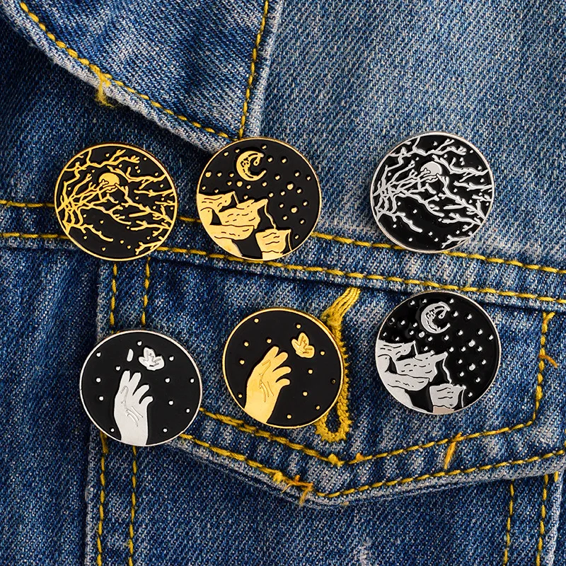 

New Fashion Jewelry Brooch Vintage Moon Stars Dagger Alloy Enamel Brooches Backpack Clothing Accessories Micro Chapter