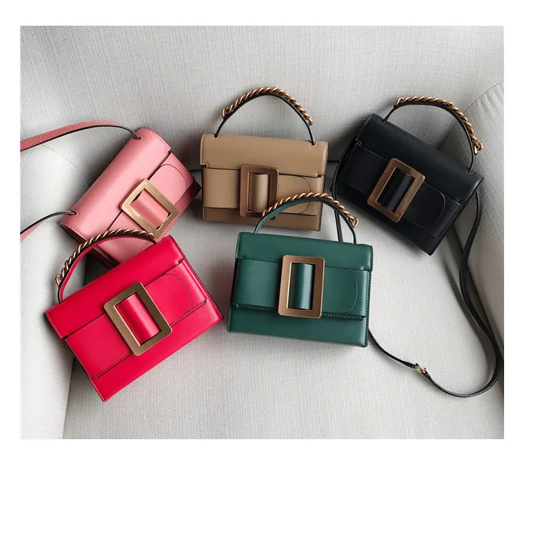 

free shipping the new 2018 female bag Retro square buckle leather shoulder inclined across a small package Joker stylish small b