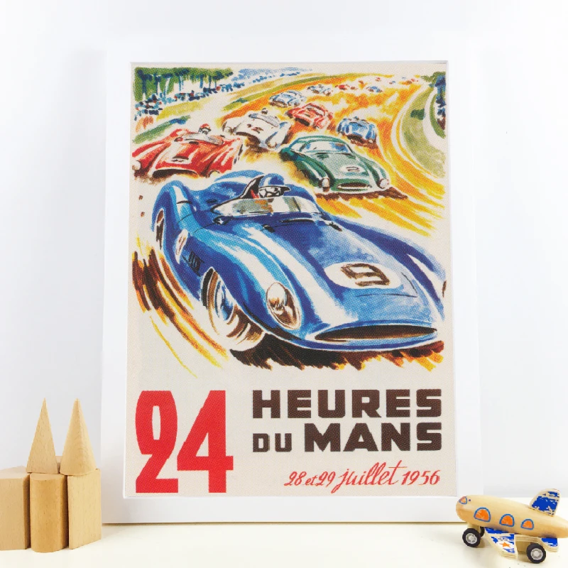 Le Mans, 24 часа в гонке, винтажный постер для автомобильных гонок, 1956, спортивная гоночная машина, Франция, настенная живопись на холсте, декор для комнаты для мальчиков