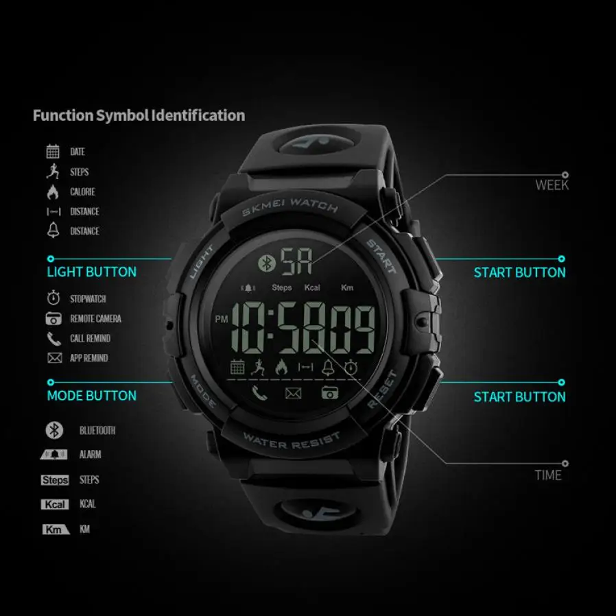 SKMEI спортивные Смарт часы мужские модные уличные водонепроницаемые 5Bar Bluetooth