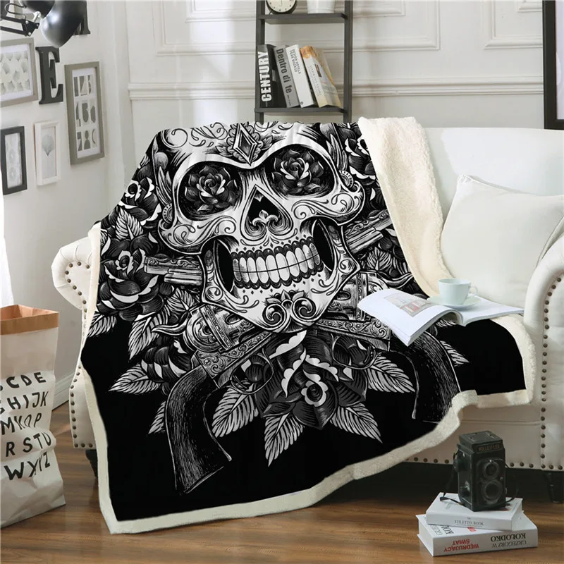 

Skull Printed Velvet Plush Throw Blankets for Kids Adults Yellow Sherpa Fleece Blanket for Beds Sofa Couch Black Thin Quilts