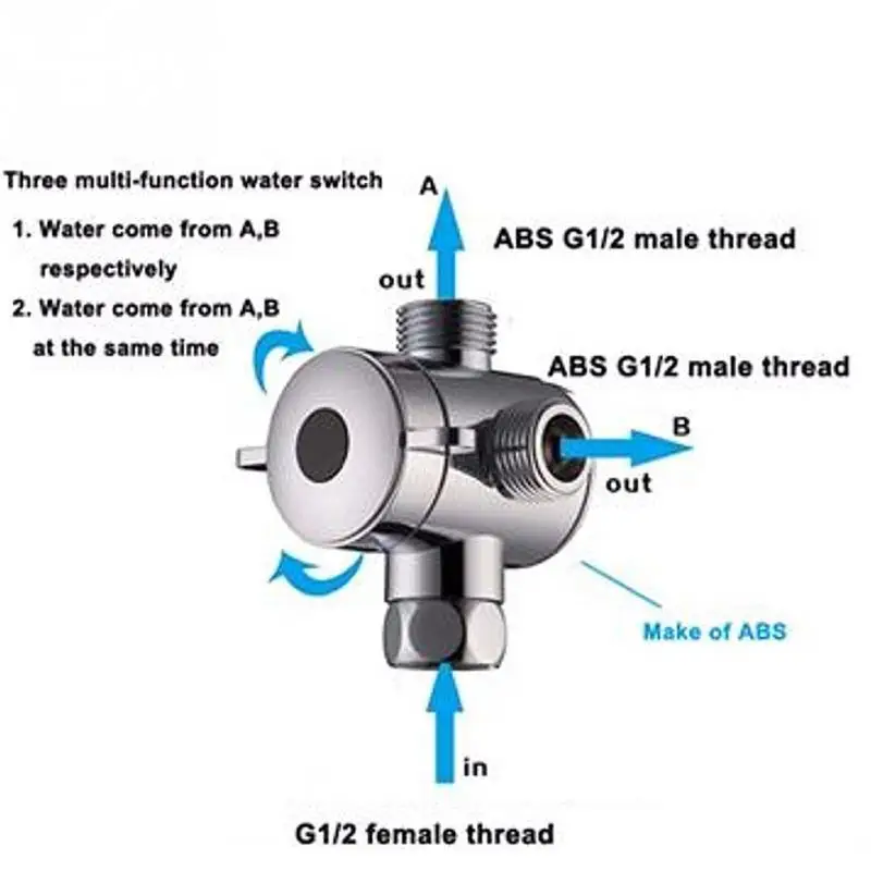 

G1/2" Three Head Function Switch Adapter Control Valve 3 Way Tee Connector Shower Head Diverter Valve For Toilet Bidet Shower
