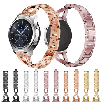 

Stainless Steel Crystal Watch Band for Samsung Gear S3 Forntier Classic Smart Watch for Huawei Watch 2 Pro Unique Luxury Pink