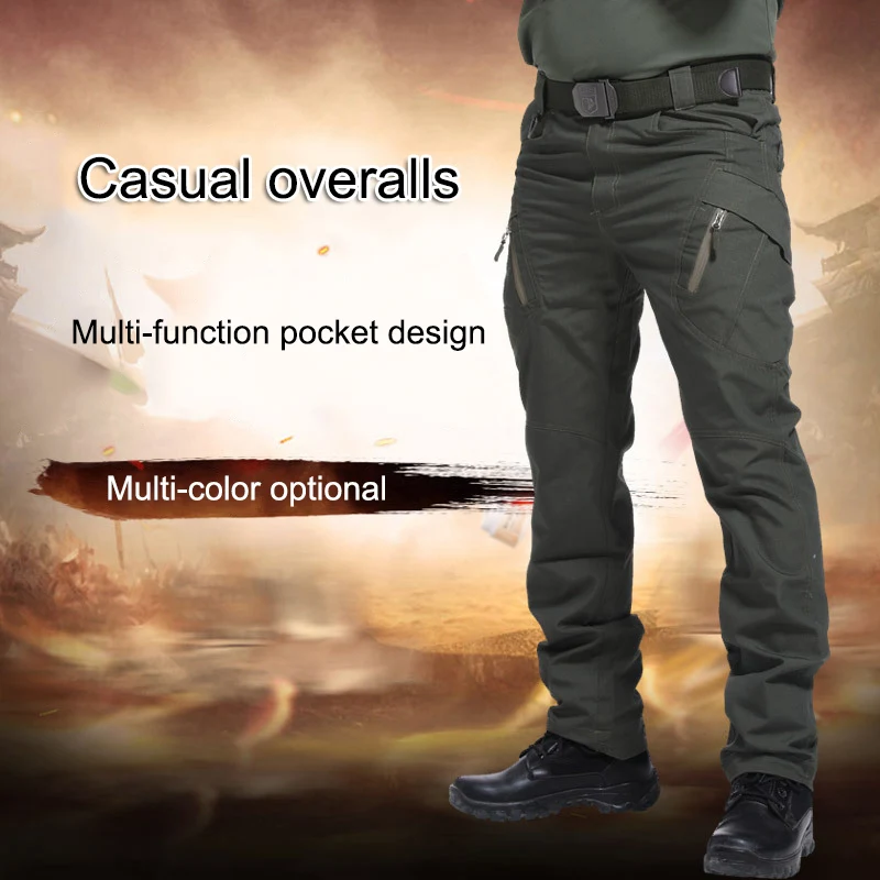 

Men Trousers Solid Color Tactical Waterproof Multi-pockets Long Pants HSJ88