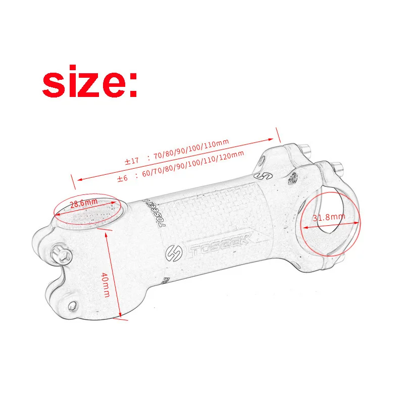 TOSEEK Горный/Шоссейный велосипед Алюминий углерода стволовых коробку подлинной угол 6/17 матовый черный 31,8*60/70/80/90/100/110120 мм 145 г рулевая колонка велосипеда