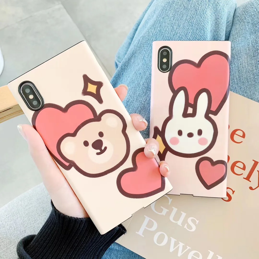 

Cute Rabbit Bear Couple Phone Case for Apple iPhone XS MAX XR Fundas Soft TPU Back Cover for iPhone X 8 7 6S 6 Plus Coque Capa