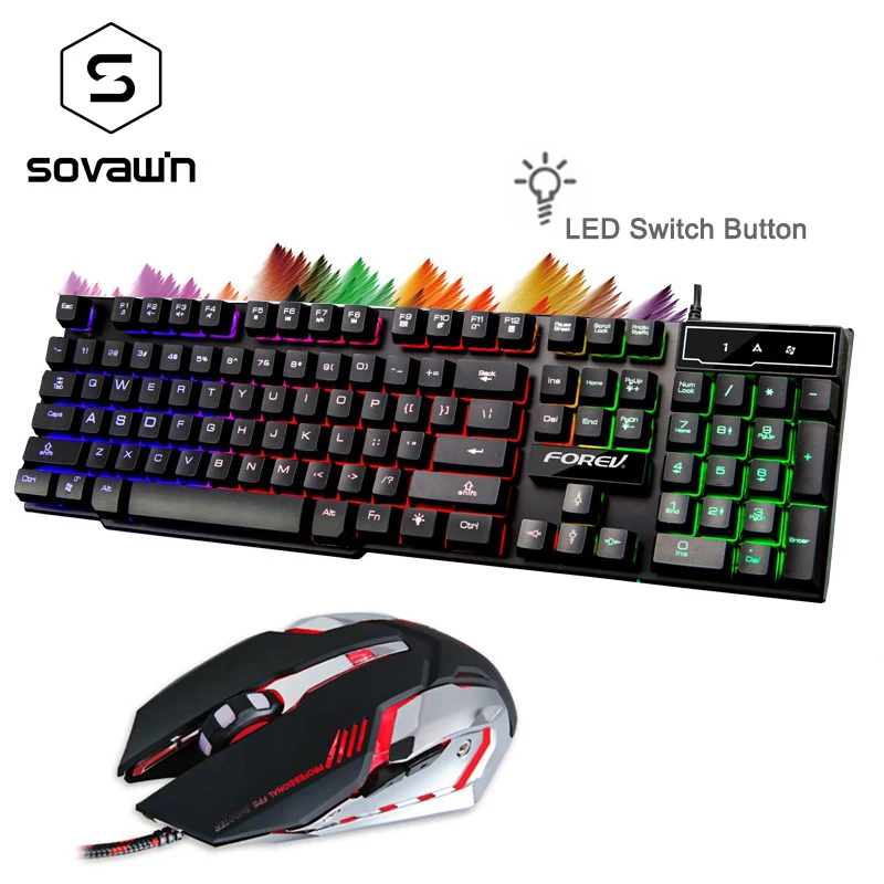 

Keyboard and Gaming Mouse Combo Set Kit Breathe Backlit Waterproof Gamer Player Keyboard with Illuminated 3200 DPI Mouse for PC
