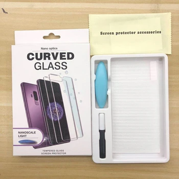 

500pcs UV Tempered Glass&Lamp&Glue For Samsung Note 9 8 S9 S8 Full Liquid Glue Screen Protector For S10 S10E S10 Plus with box