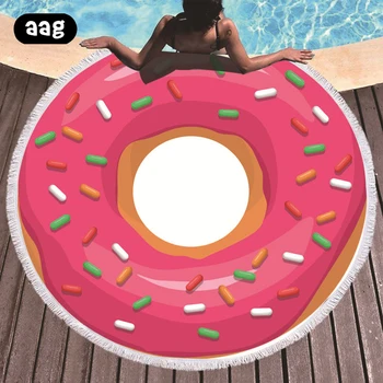 

3D Doughnut Ice Cream Beach Towel Swimming Bath Towel Round Soft Shawl Blanket Yoga Mat Home Carpet Fashion Tassel Beach Towel
